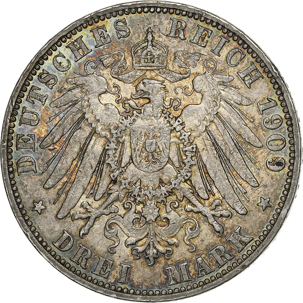Kingdom of Prussia, Wilhelm II, 3 Mark, 1909, Berlin, Silver, EF(40-45), KM:527
