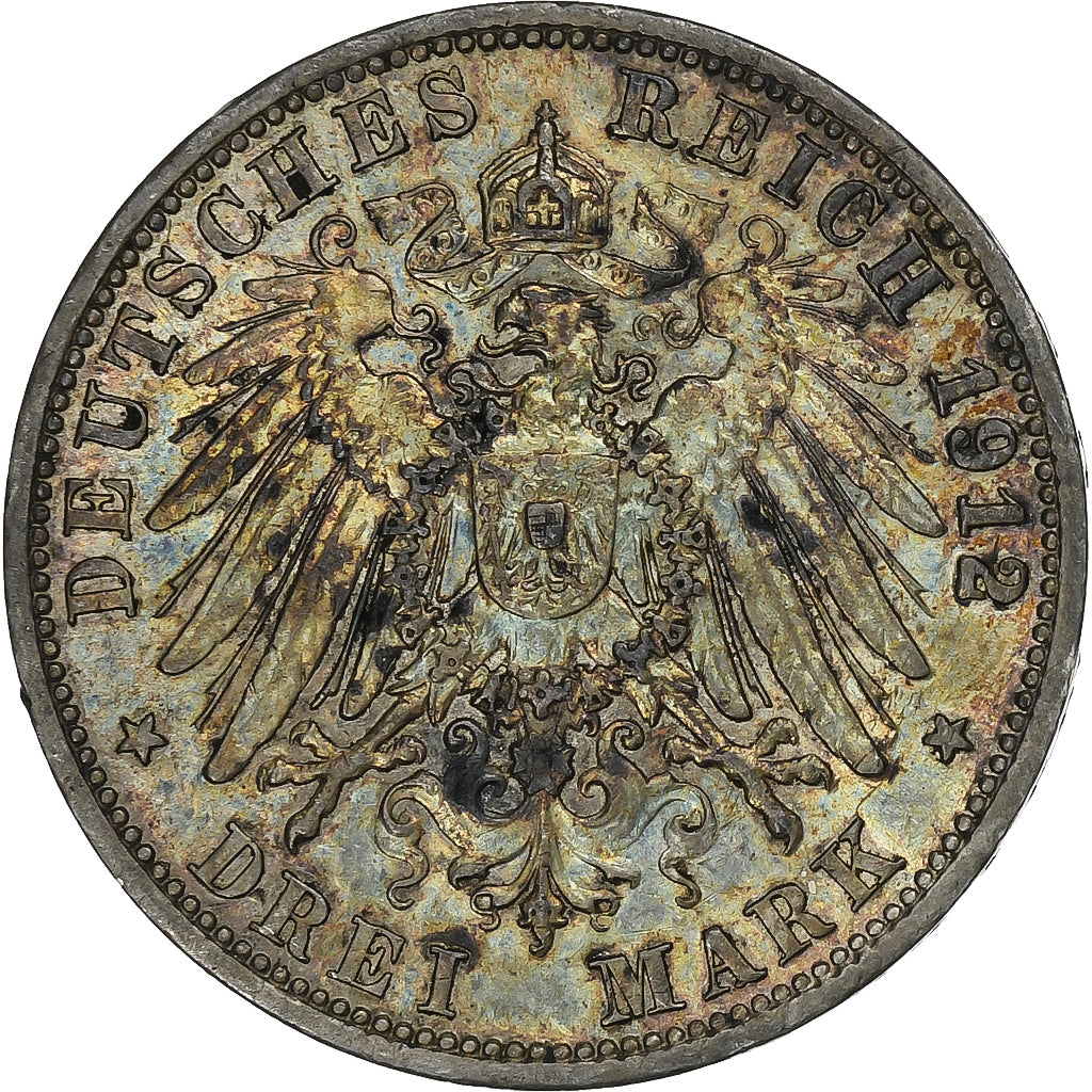 Kingdom of Prussia, Wilhelm II, 3 Mark, 1912, Berlin, Silver, EF(40-45), KM:527