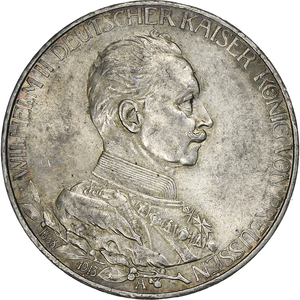 German States, PRUSSIA, Wilhelm II, 3 Mark, 1913, Berlin, Silver, AU(55-58)