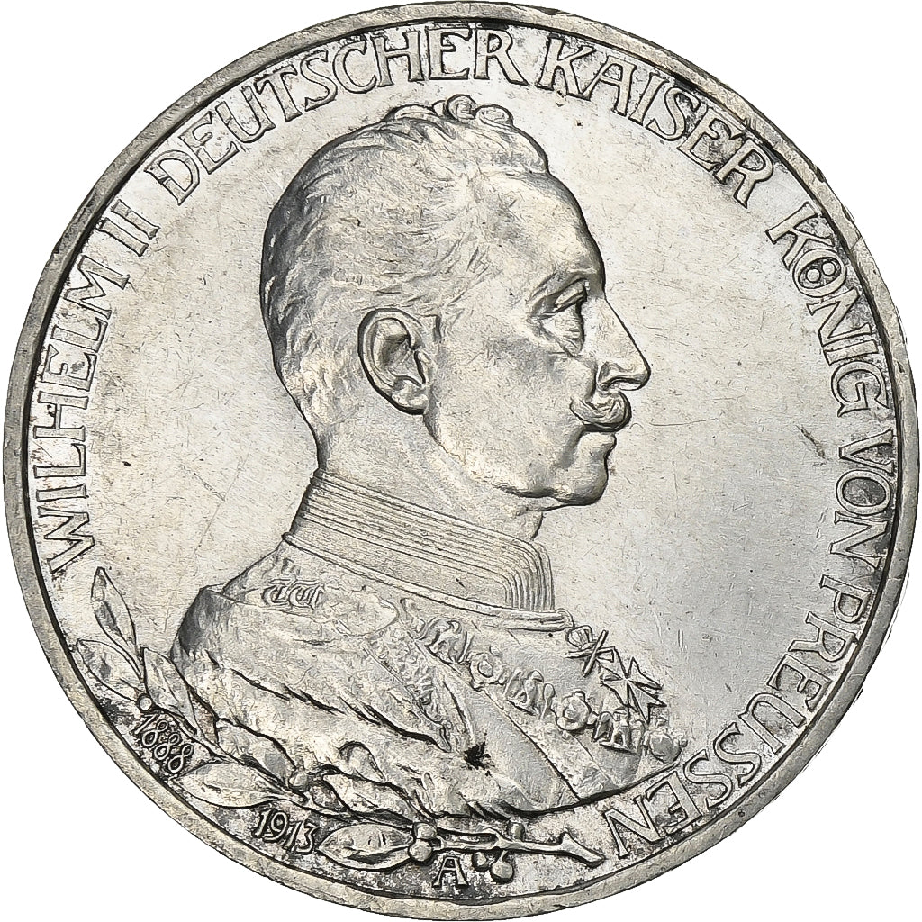 Duitse staten, PRUSSIA, Wilhelm II, 3 Mark, 1913, Berlin, Zilver, PR+, KM:535