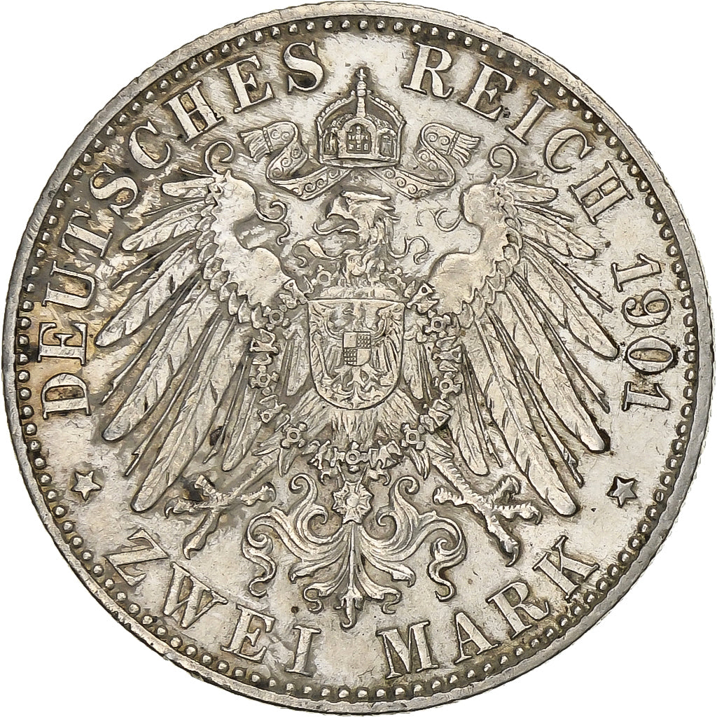 German States, PRUSSIA, Wilhelm II, 2 Mark, 1901, Berlin, Silver, AU(50-53)