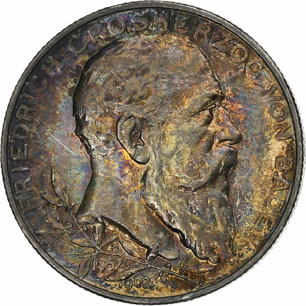 Duitse staten, BADEN, Friedrich I, 2 Mark, 1902, Stuttgart, Zilver, ZF, KM:271