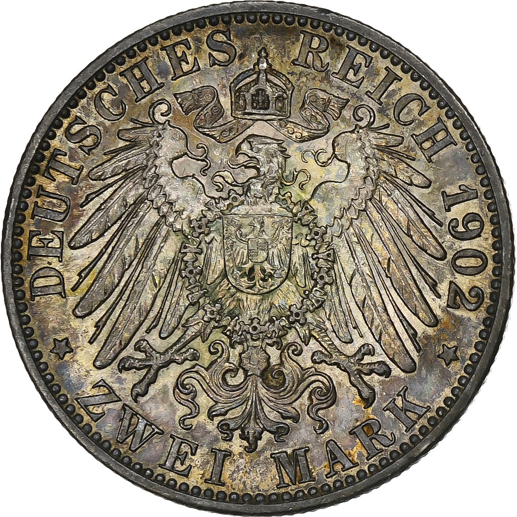 Duitse staten, BADEN, Friedrich I, 2 Mark, 1902, Stuttgart, Zilver, ZF, KM:271
