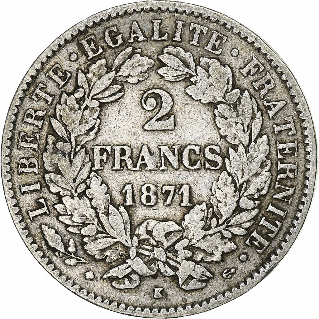 Frankreich, 2 Francs, Cérès, 1871, Bordeaux, Silber, SS, KM:817.2