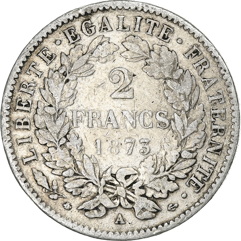 Francia, 2 Francs, Cérès, 1873, Paris, Argento, MB+, Gadoury:530a, KM:817.1