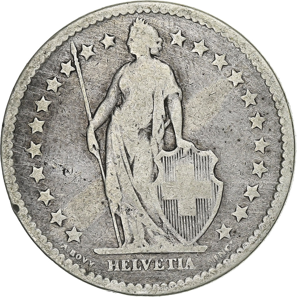 Suiza, 2 Francs, 1878, Bern, Plata, BC+, KM:21