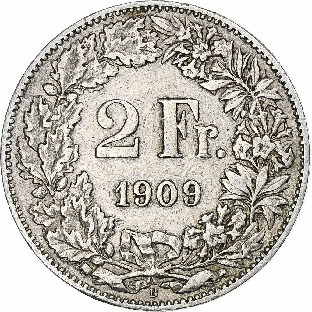 Switzerland, 2 Francs, 1909, Bern, Silver, EF(40-45), KM:21