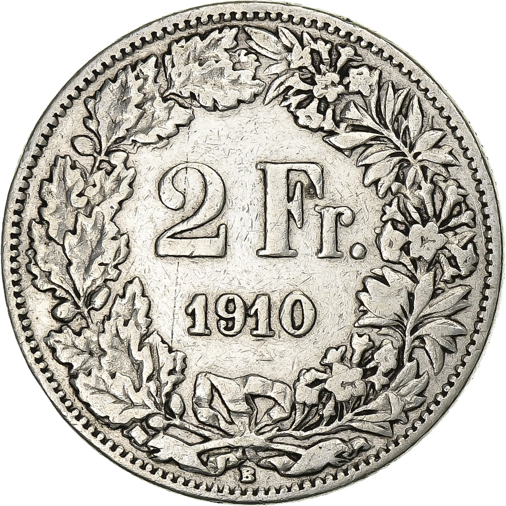 Suiza, 2 Francs, 1910, Bern, Plata, MBC, KM:21