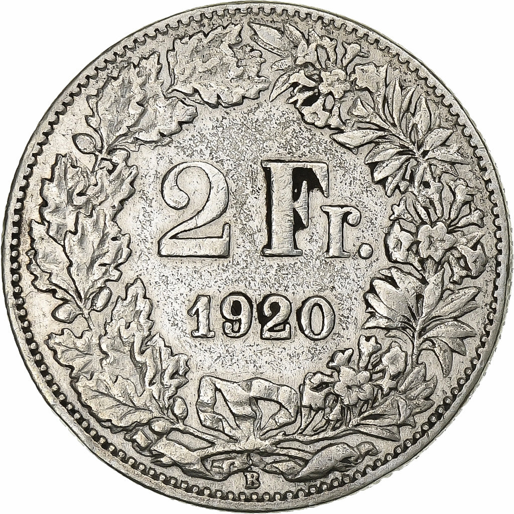 Zwitserland, 2 Francs, 1920, Bern, Zilver, FR+, KM:21