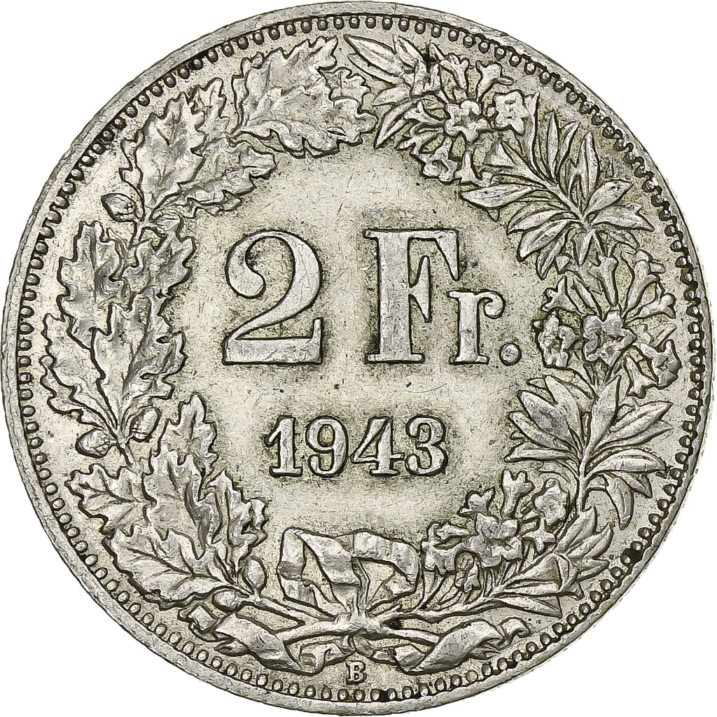 Suiza, 2 Francs, 1943, Bern, Plata, EBC, KM:21
