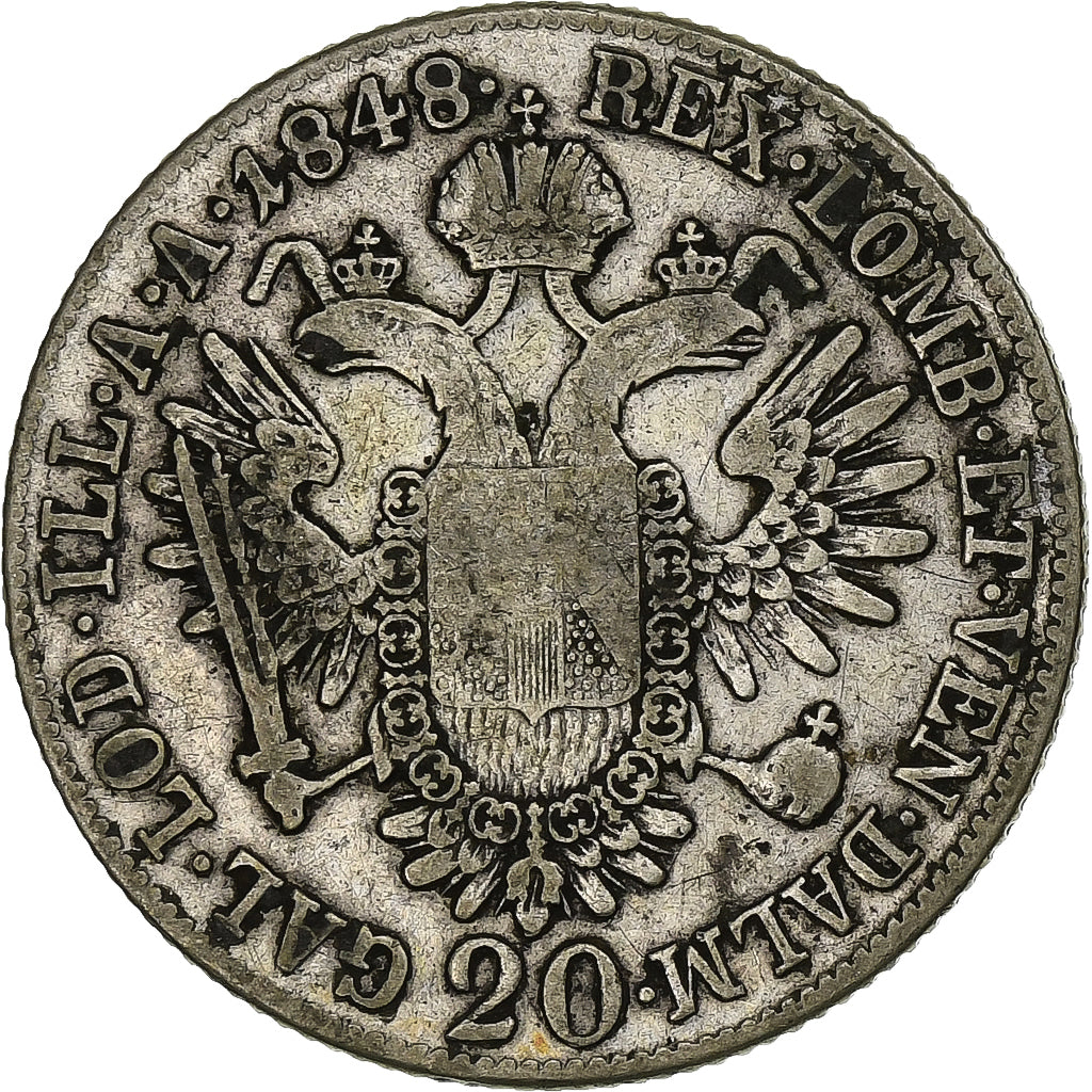 Austria, Ferdinand I, 20 Kreuzer, 1848, Vienna, Silver, F(12-15), KM:2208