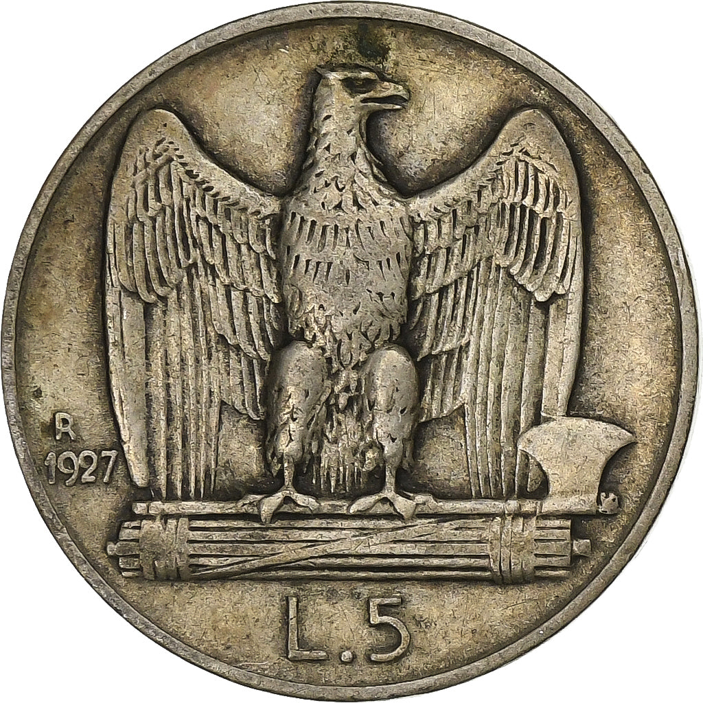 Włochy, Vittorio Emanuele III, 5 Lire, 1927, Rome, Srebro, VF(30-35), KM:67.2
