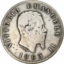 Italie, Vittorio Emanuele II, Lira, 1863, Milan, Argent, TB, KM:5a.1