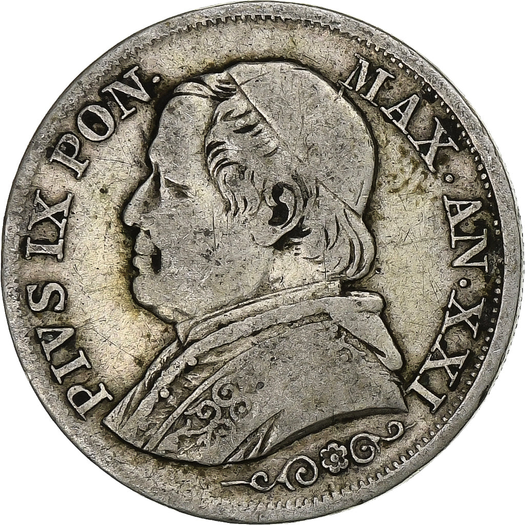 Italiaanse staten, Pius IX, Lira, 1866, Rome, Zilver, FR+