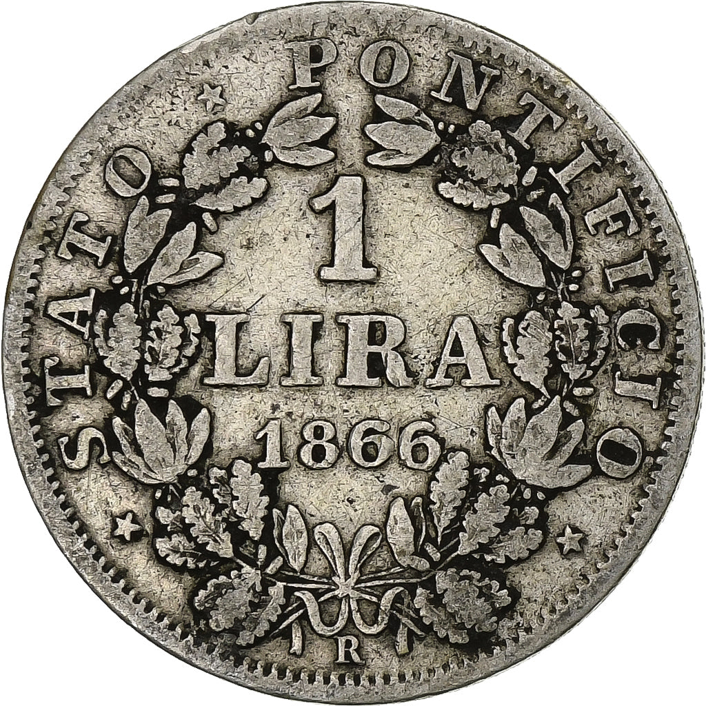 Italiaanse staten, Pius IX, Lira, 1866, Rome, Zilver, FR+