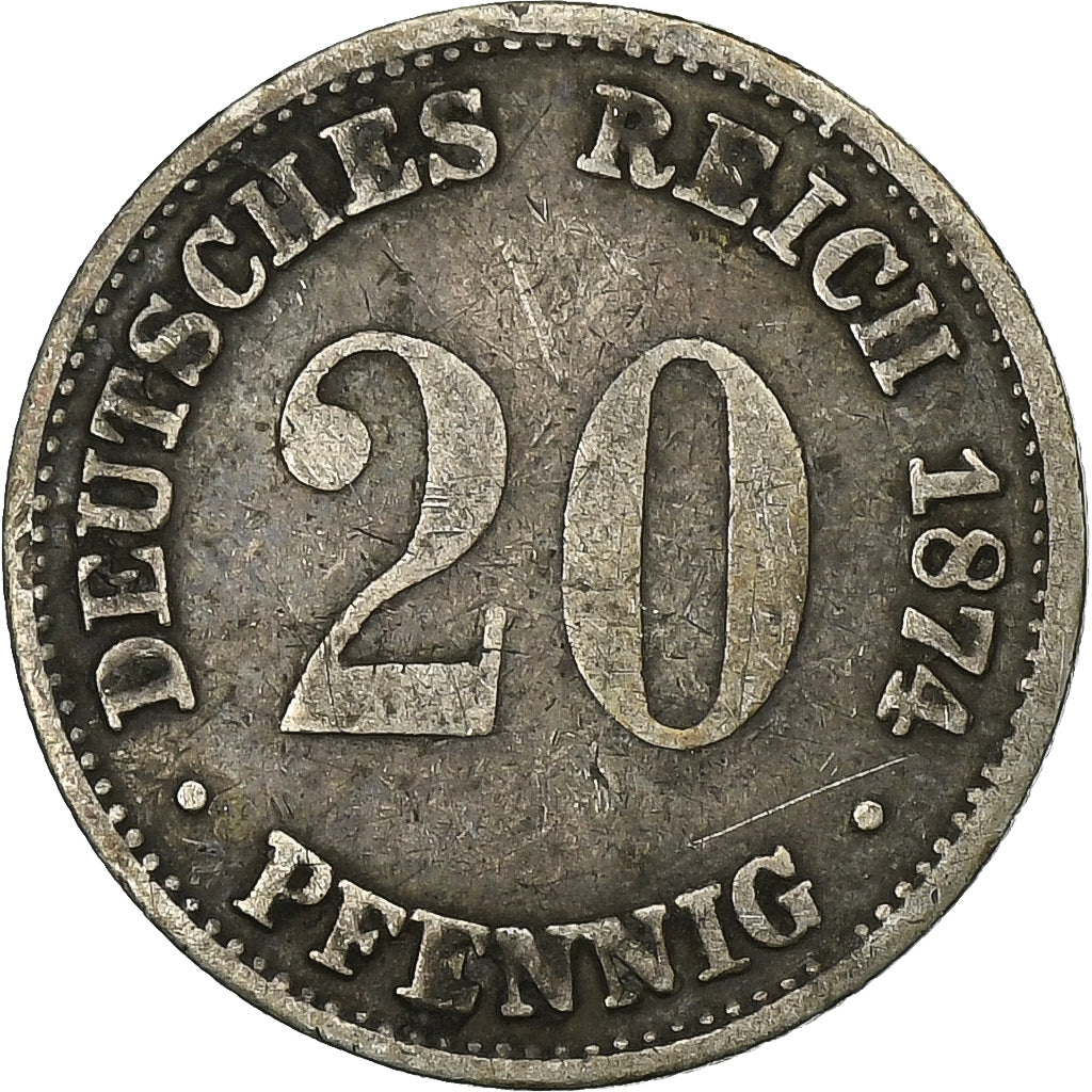 Moneta, GERMANIA - IMPERO, Wilhelm I, 20 Pfennig, 1874, Hannover, MB+, Argento
