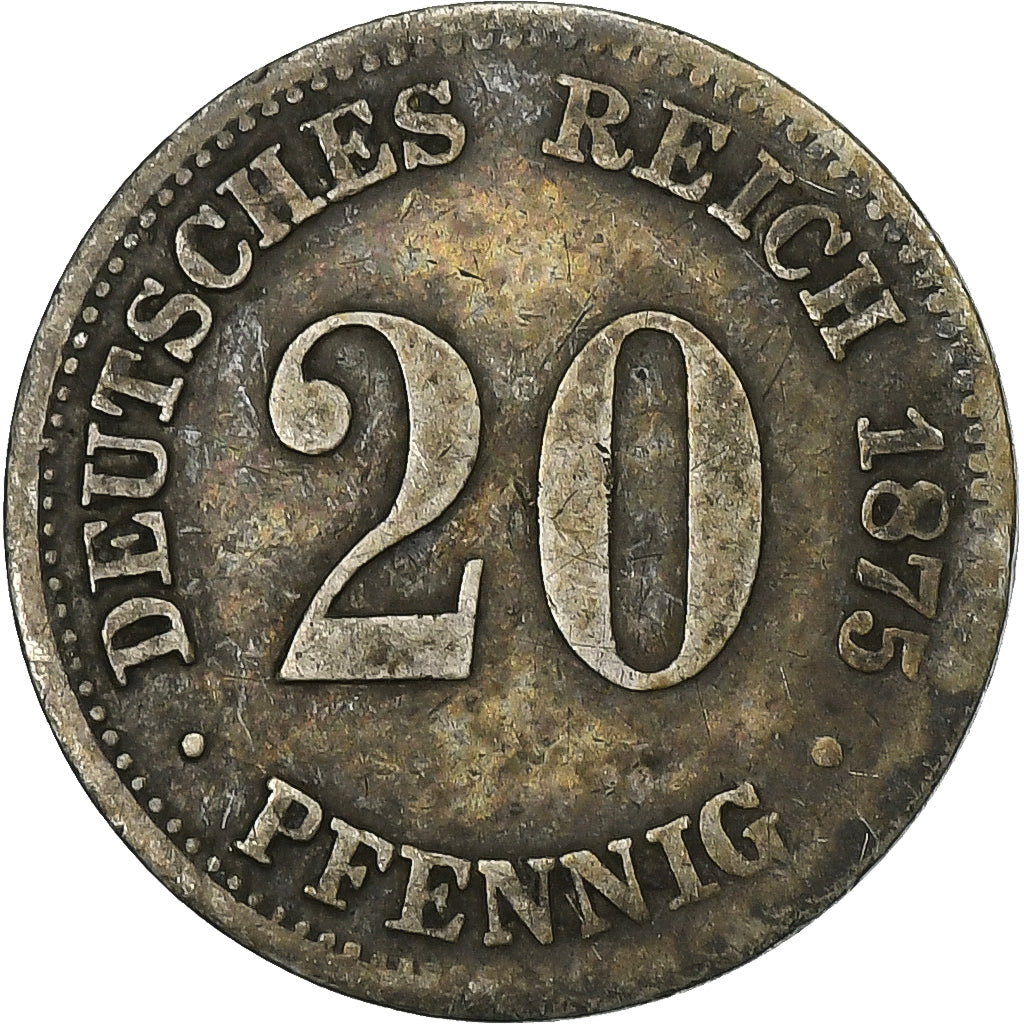 GERMANY - EMPIRE, Wilhelm I, 20 Pfennig, 1875, Hamburg, Silber, S+, KM:5