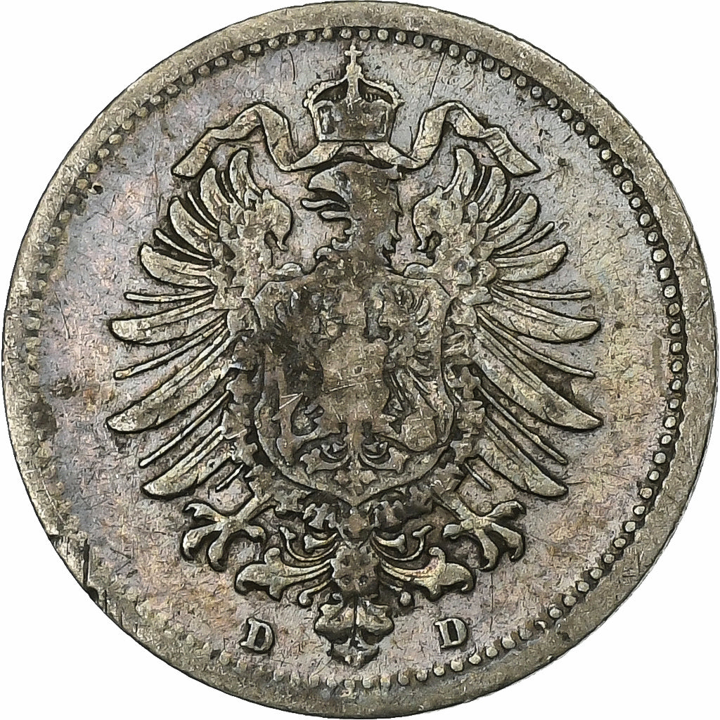 ALEMANHA - IMPÉRIO, Wilhelm I, 20 Pfennig, 1875, Munich, Prata, EF(40-45), KM:5