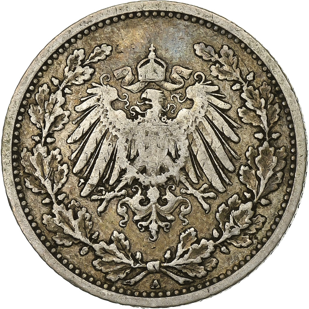 ALEMANIA - IMPERIO, 1/2 Mark, 1905, Berlin, Plata, BC+, KM:17