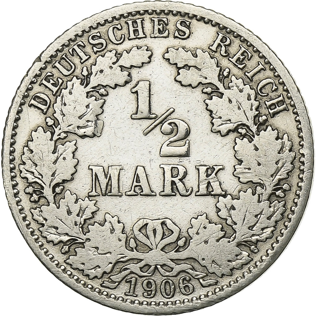 GERMANIA - IMPERO, 1/2 Mark, 1906, Berlin, Argento, MB, KM:17