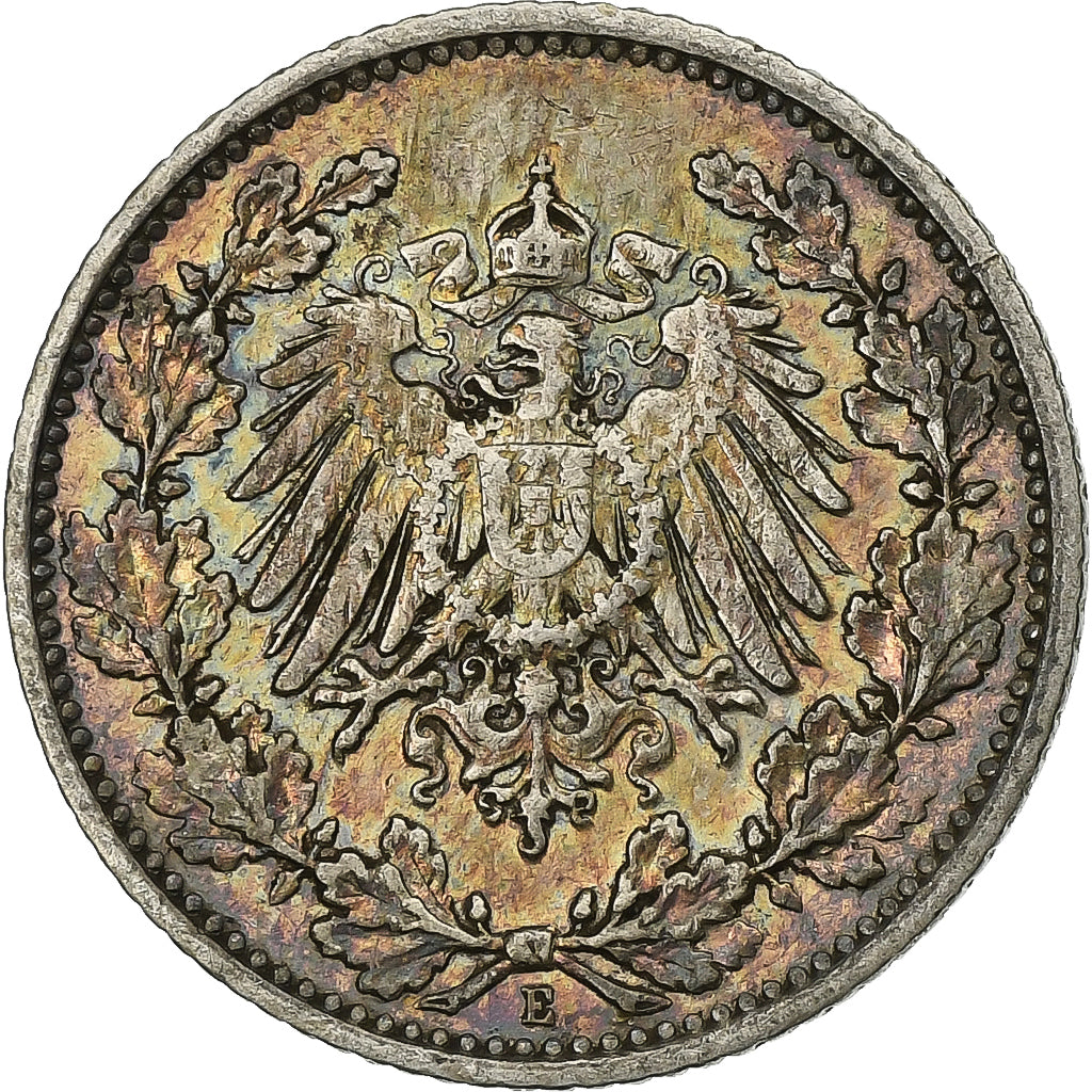 GERMANY - EMPIRE, 1/2 Mark, 1912, Muldenhütten, Silver, EF(40-45), KM:17