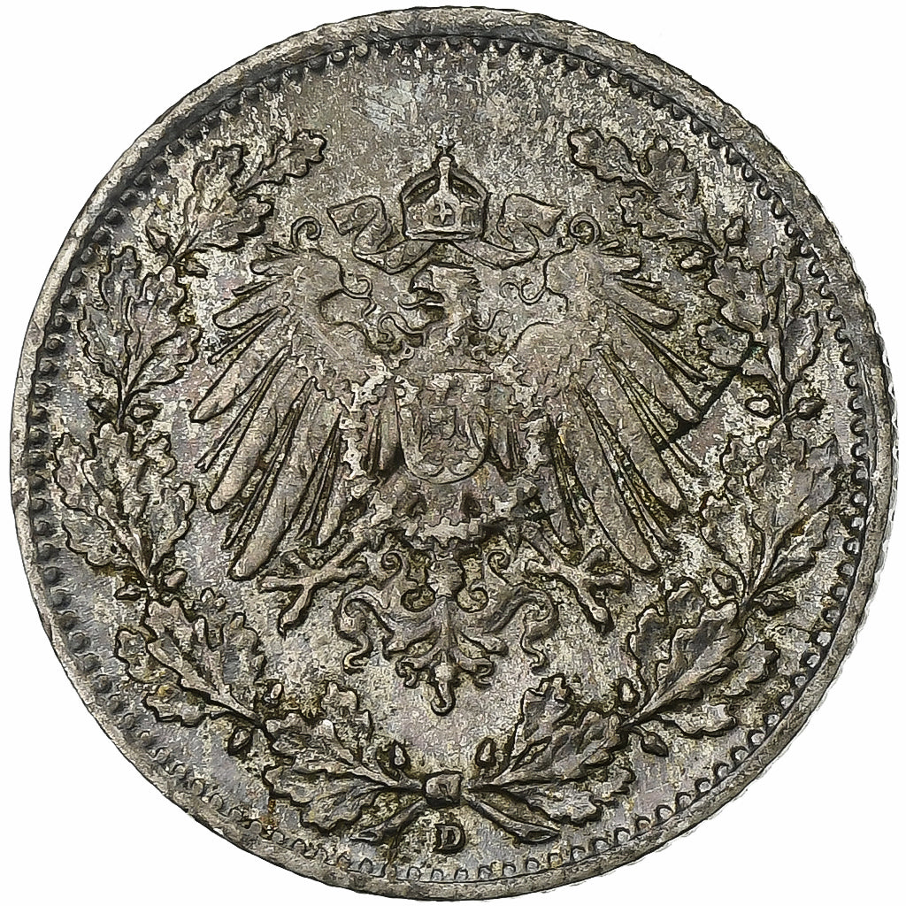 GERMANY - EMPIRE, 1/2 Mark, 1915, Munich, Silver, EF(40-45), KM:17