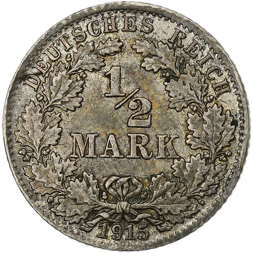 GERMANY - EMPIRE, 1/2 Mark, 1915, Munich, Silver, EF(40-45), KM:17