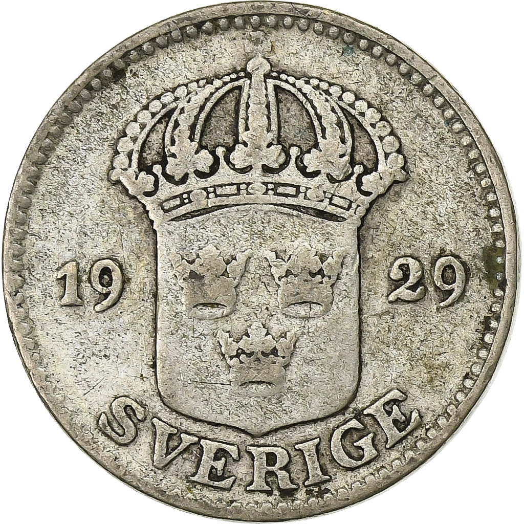Szwecja, Gustaf V, 25 Öre, 1929, Srebro, VF(30-35), KM:785