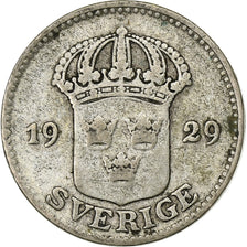 Szwecja, Gustaf V, 25 Öre, 1929, Srebro, VF(30-35), KM:785