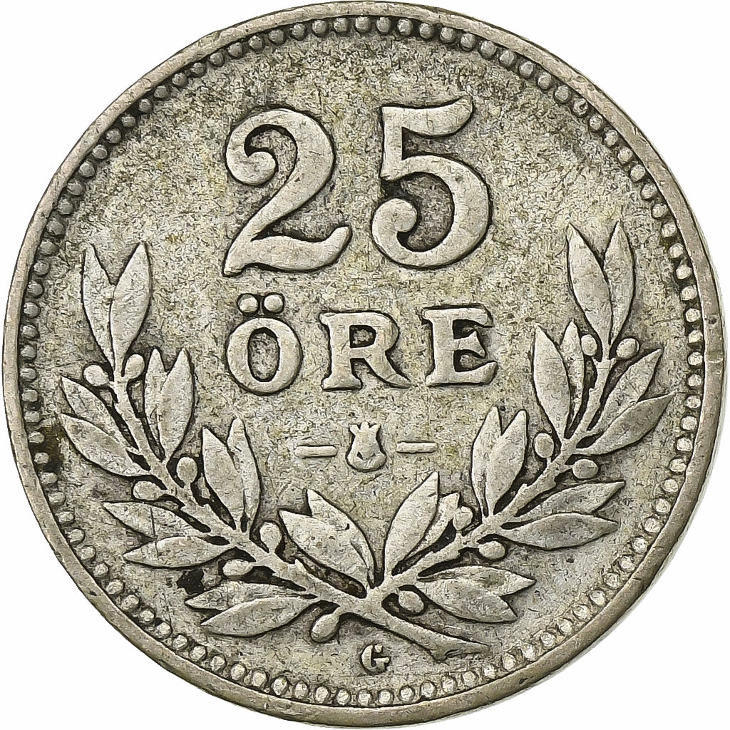 Szwecja, Gustaf V, 25 Öre, 1929, Srebro, VF(30-35), KM:785