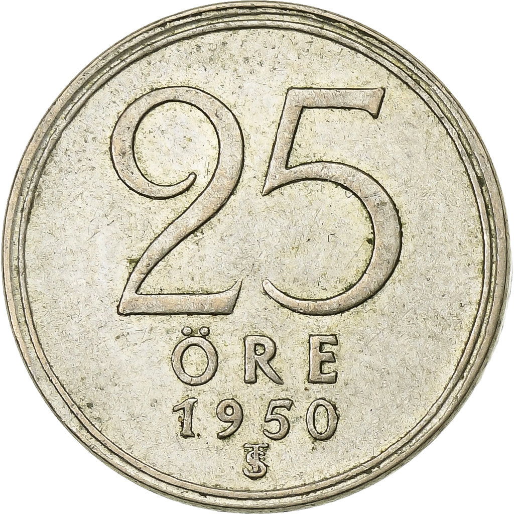 Suécia, Gustaf V, 25 Öre, 1950, Prata, EF(40-45), KM:816