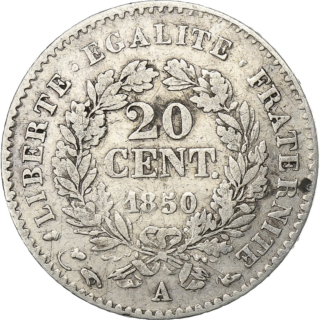 Francja, 20 Centimes, Cérès, 1850, Paris, Srebro, EF(40-45), KM:758.1