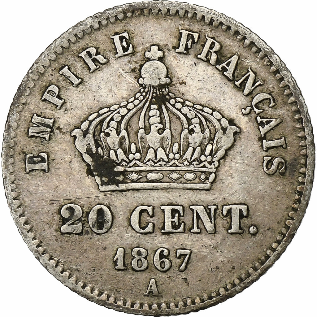 Frankreich, Napoleon III, 20 Centimes, 1867, Paris, Silber, S, Gadoury:309