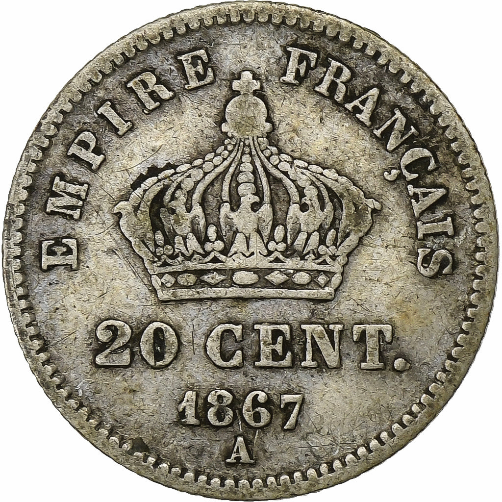 France, Napoleon III, 20 Centimes, 1867, Paris, Silver, VF(30-35), Gadoury:309