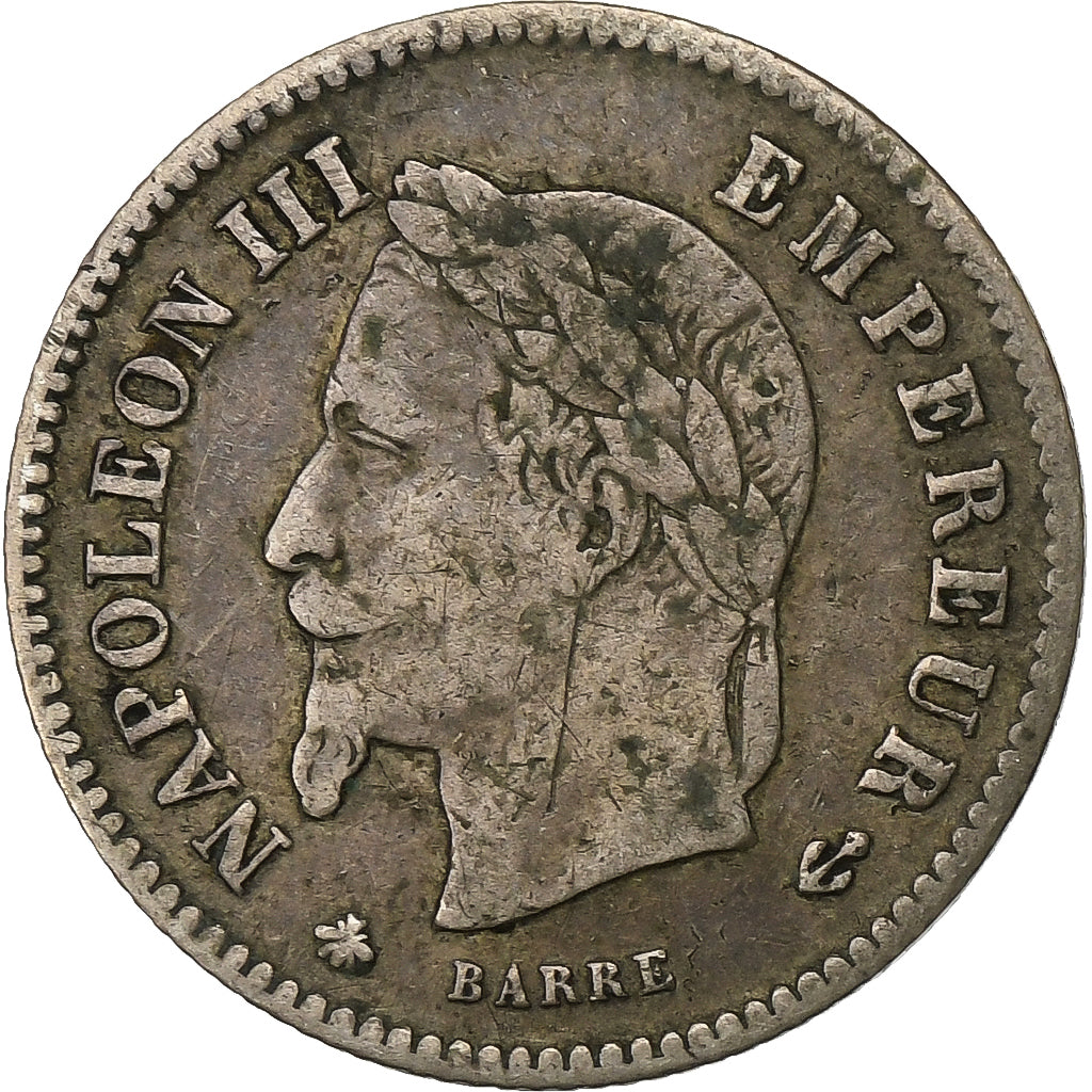 França, Napoleon III, 20 Centimes, 1867, Paris, Prata, VF(30-35), Gadoury:309