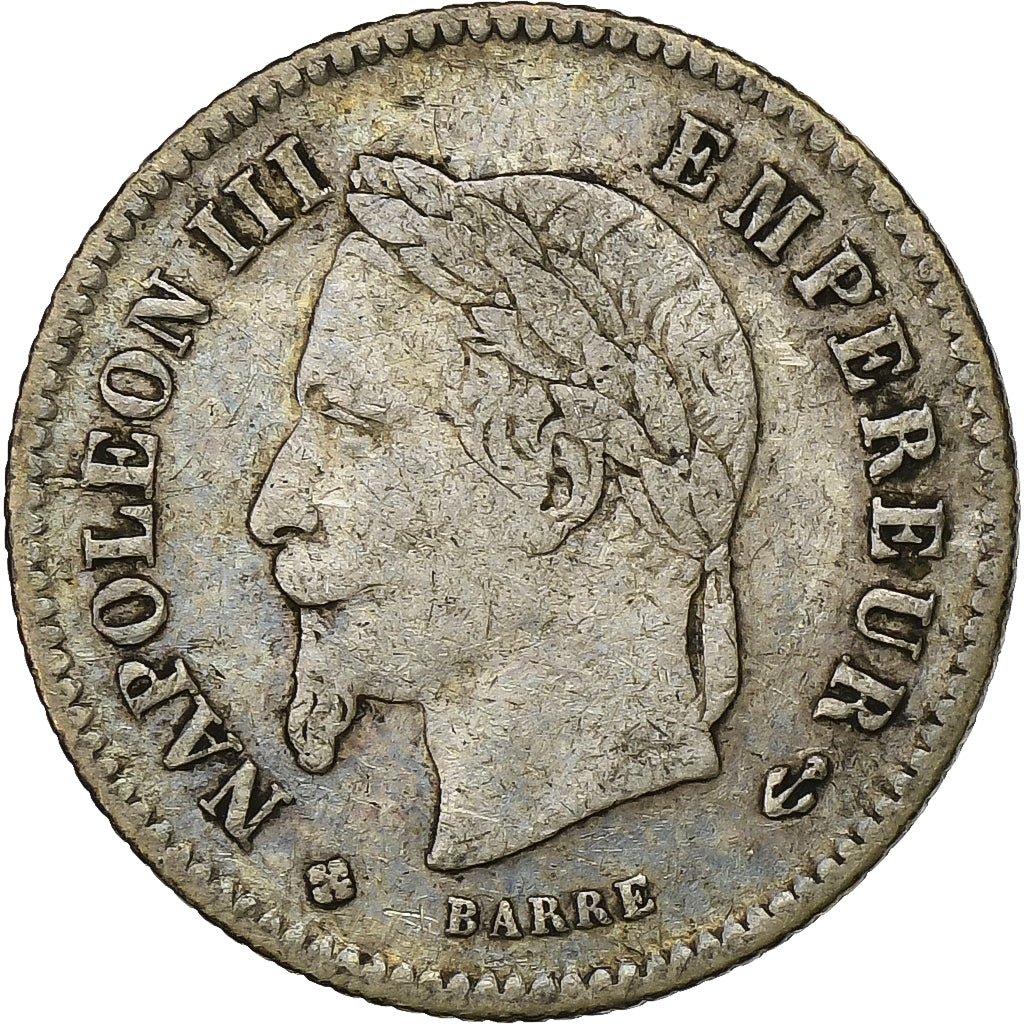 França, Napoleon III, 20 Centimes, Napoléon III, 1867, Strasbourg, Prata