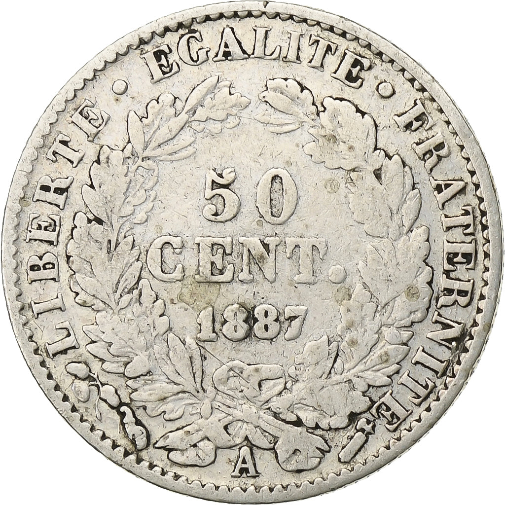 France, 50 Centimes, Cérès, 1887, Paris, Silver, VF(30-35), Gadoury:419a