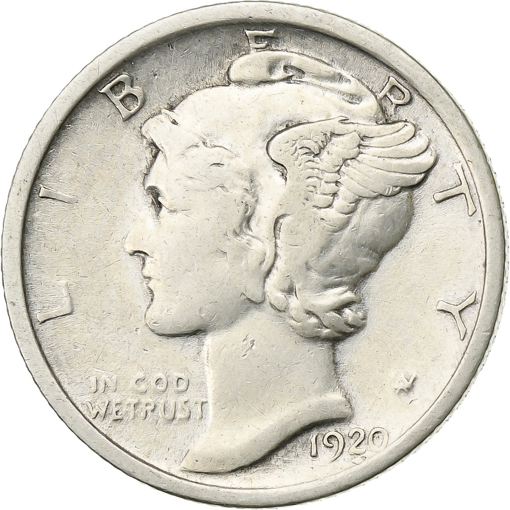United States, Dime, Mercury, 1920, U.S. Mint, Silver, VF(30-35), KM:140