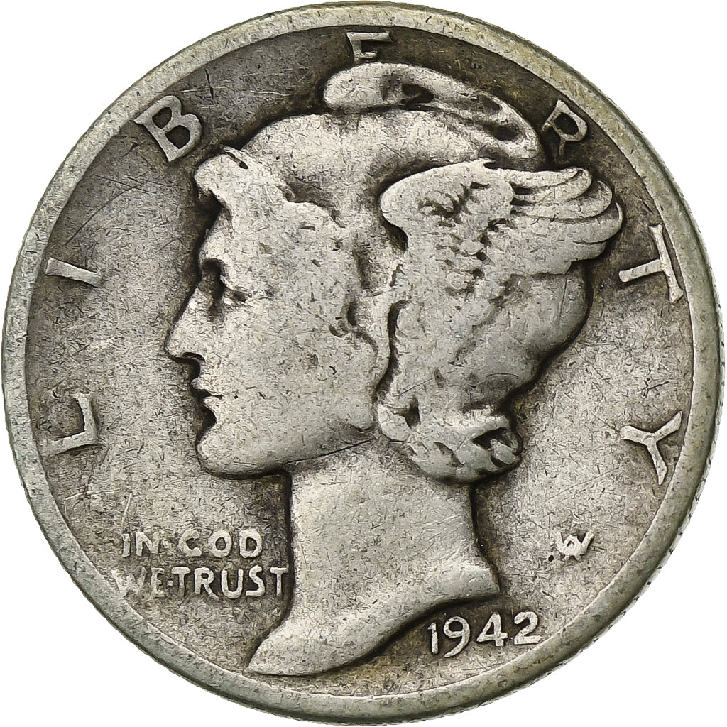 Estados Unidos da América, Dime, Mercury Dime, 1942, U.S. Mint, Prata