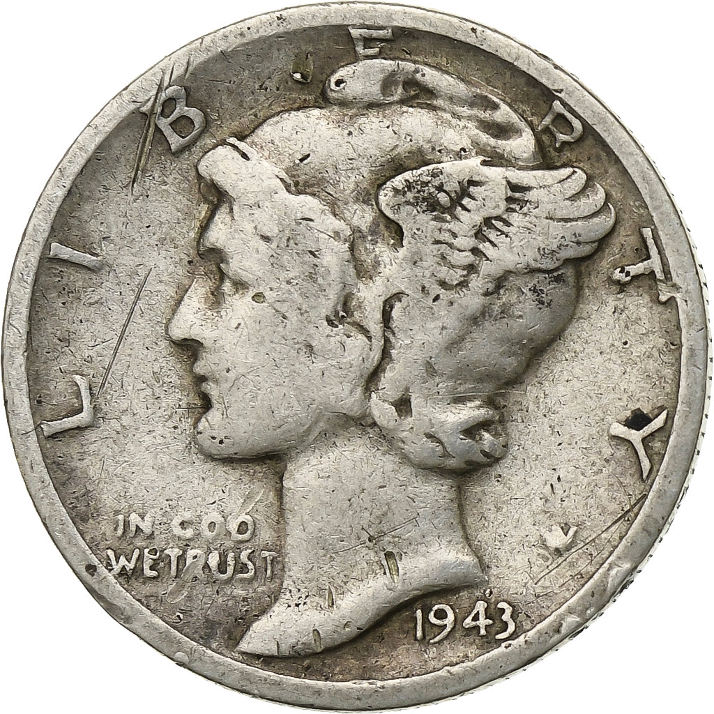 Estados Unidos da América, Dime, Mercury Dime, 1943, San Francisco, Prata