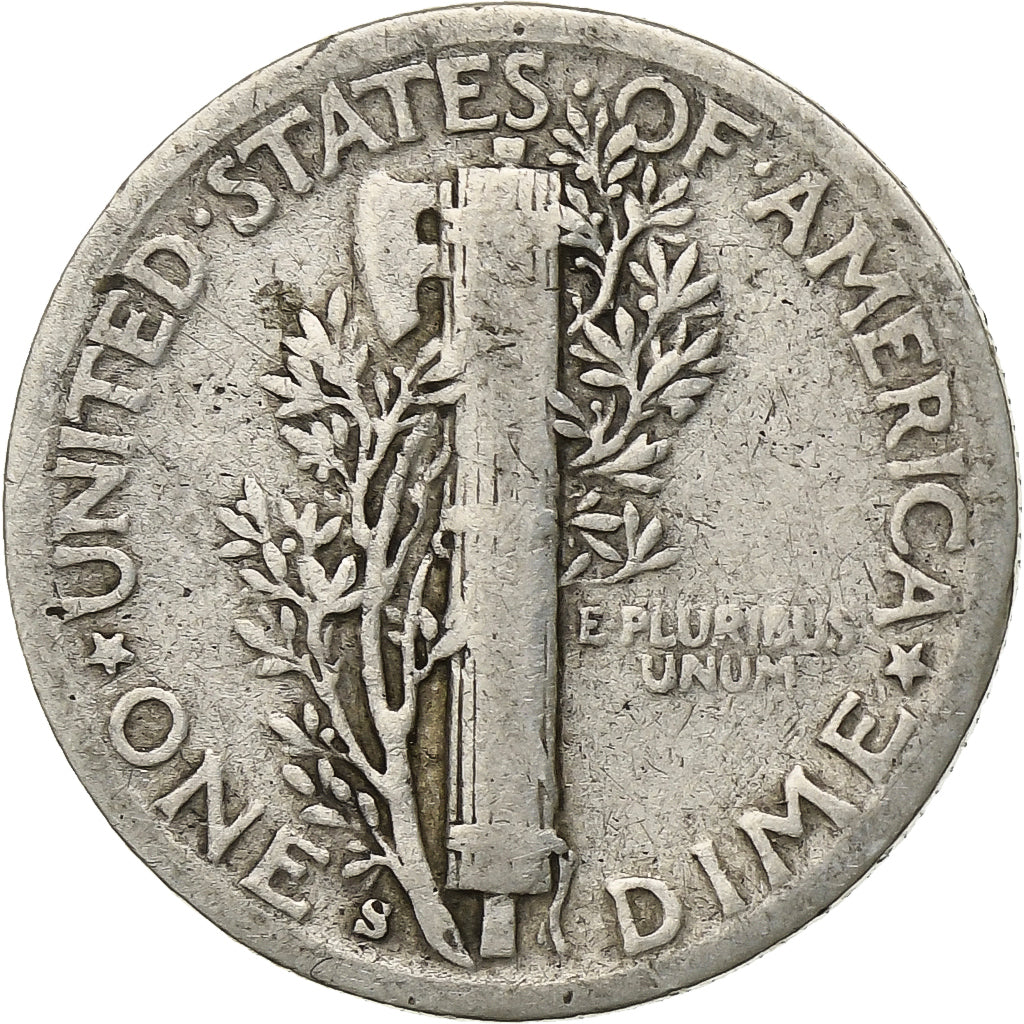 Estados Unidos da América, Dime, Mercury Dime, 1943, San Francisco, Prata