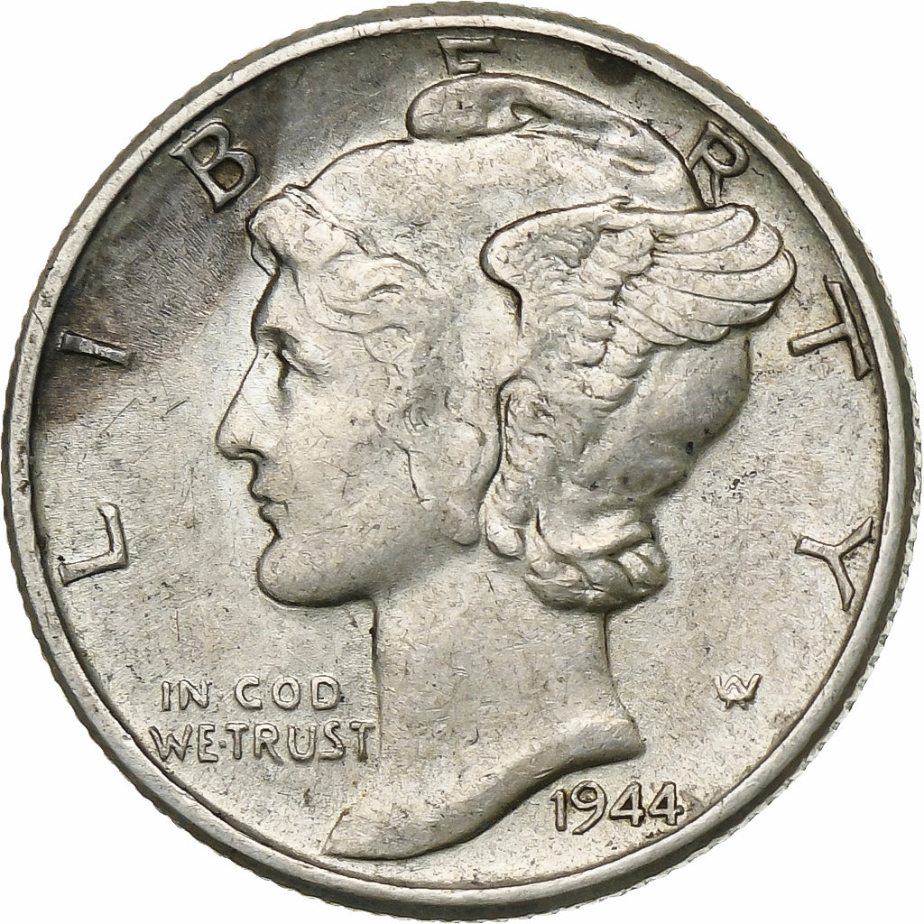 USA, Dime, Mercury Dime, 1944, U.S. Mint, Srebro, EF(40-45), KM:140