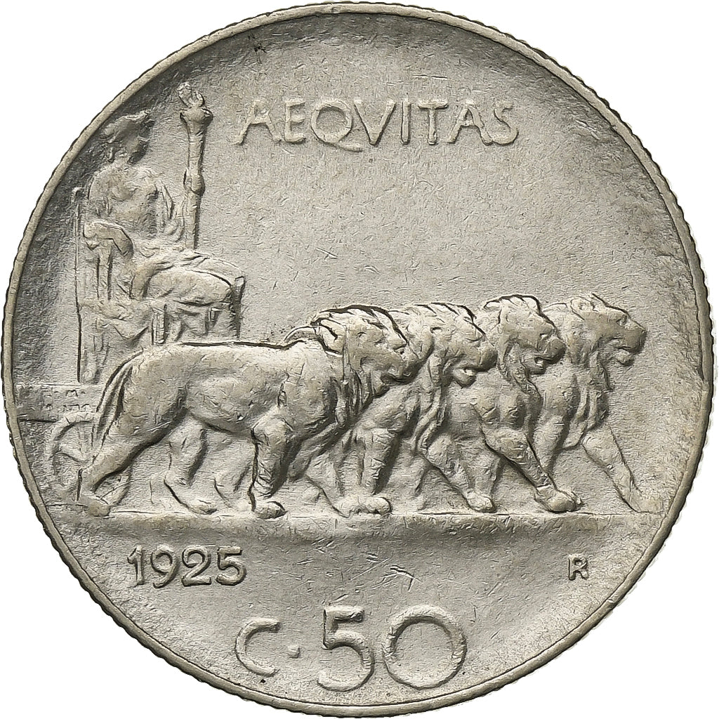Italy, Vittorio Emanuele III, 50 Centesimi, 1925, Rome, Nickel, AU(50-53)
