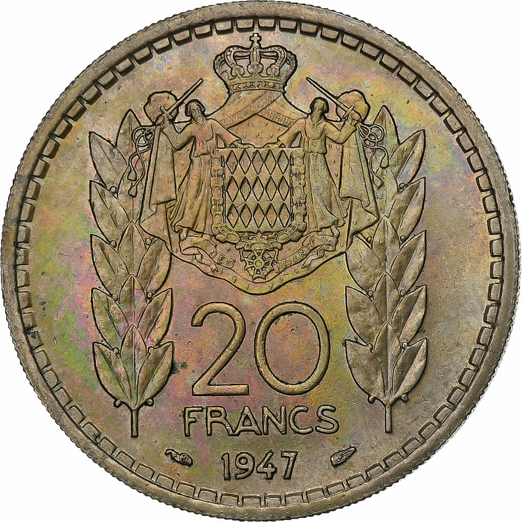 Mónaco, Louis II, 20 Francs, 1947, Paris, Cobre - níquel, EBC, KM:124
