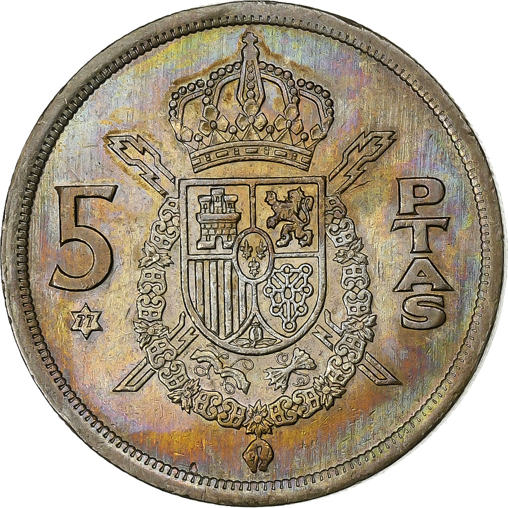 Spanien, Juan Carlos I, 5 Pesetas, 1975 (77), Kupfer-Nickel, VZ, KM:807