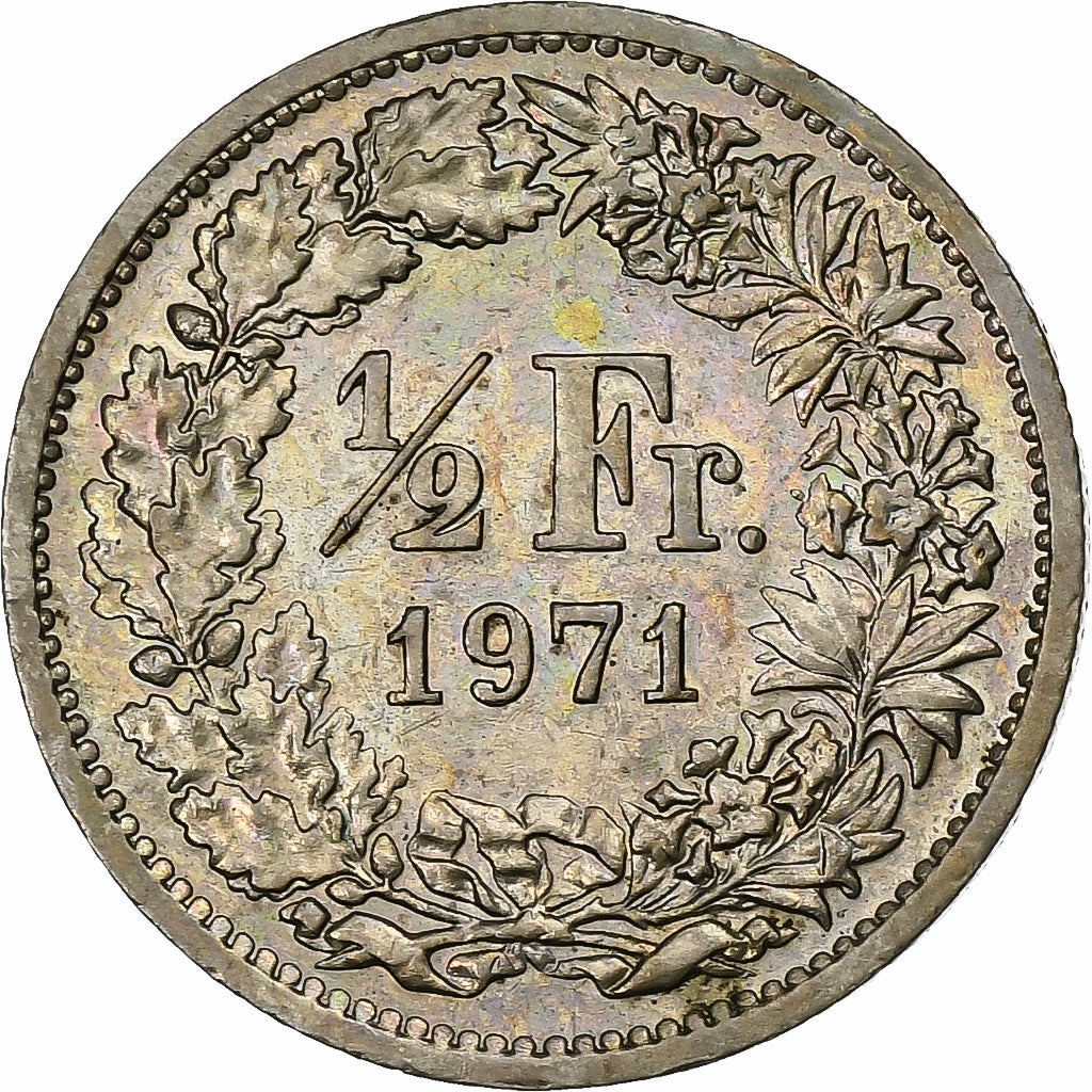Switzerland, 1/2 Franc, 1971, Bern, Copper-nickel, AU(55-58), KM:23a.1