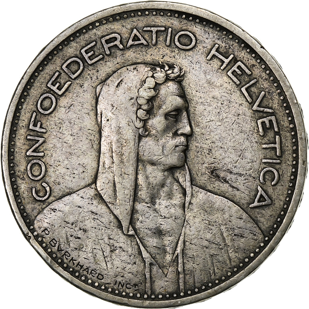 Svizzera, 5 Francs, 1935, Bern, Argento, BB, KM:40