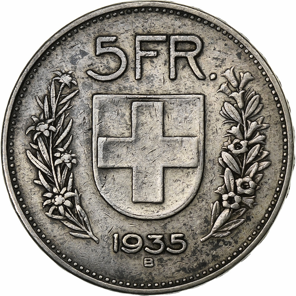 Svizzera, 5 Francs, 1935, Bern, Argento, BB, KM:40