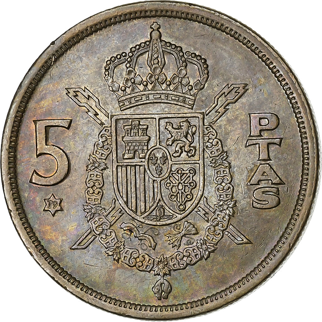 Spanien, Juan Carlos I, 5 Pesetas, 1975 (79), Kupfer-Nickel, SS+, KM:807