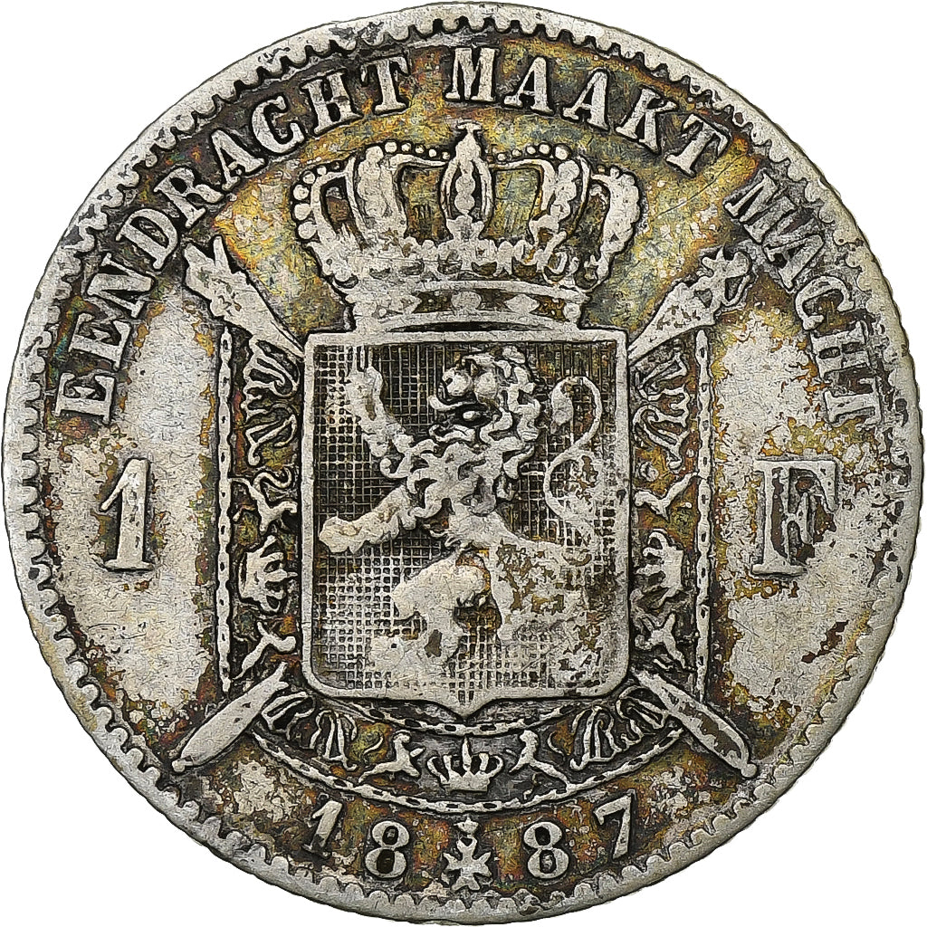 België, Leopold II, Franc, 1887, Zilver, FR, KM:29.1
